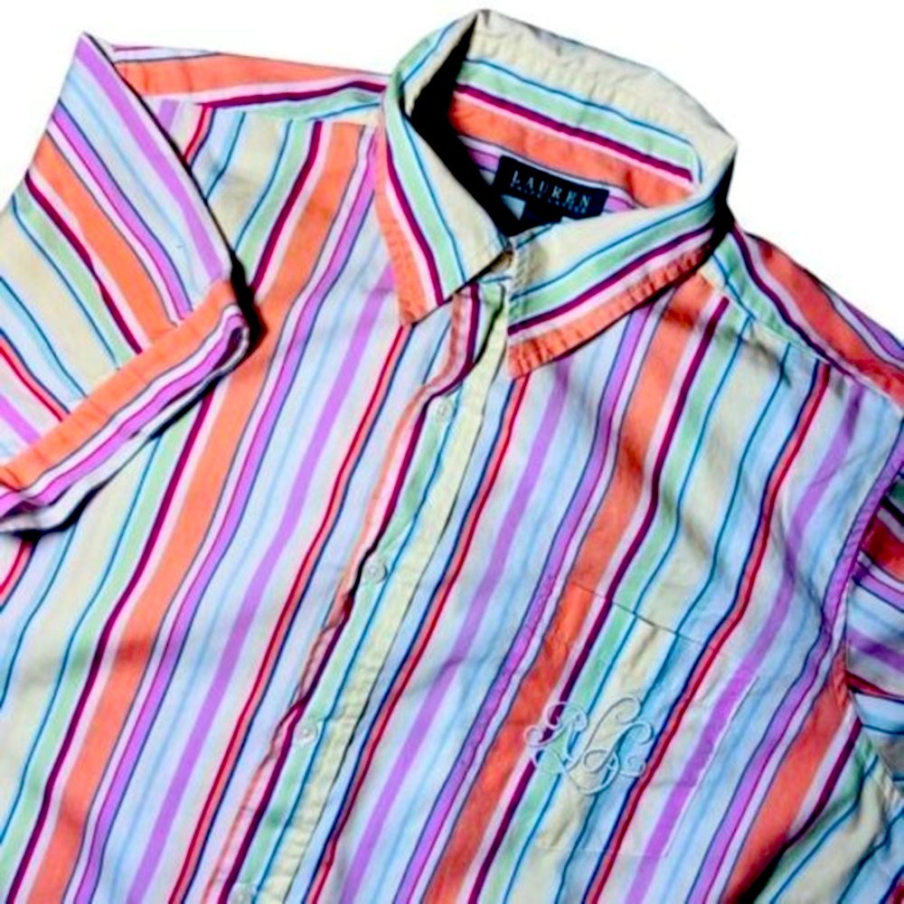 Lauren Ralph Lauren Green Label Candy‎ Stripe Button Up Vintage 90s Shirt Unisex